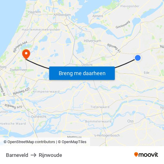 Barneveld to Rijnwoude map