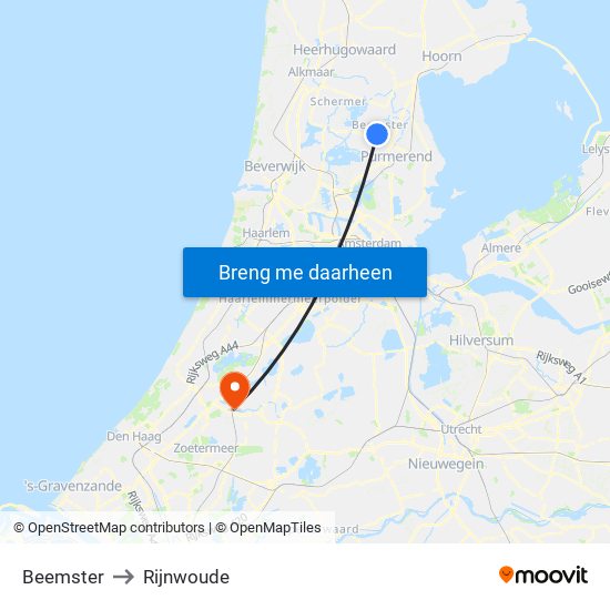 Beemster to Rijnwoude map