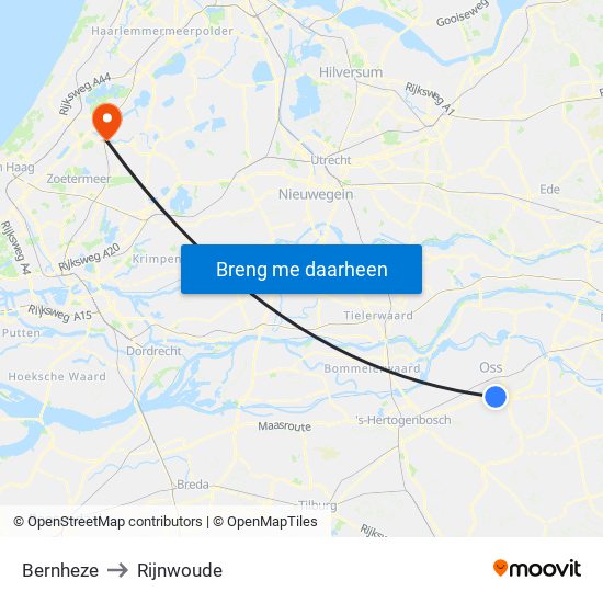 Bernheze to Rijnwoude map