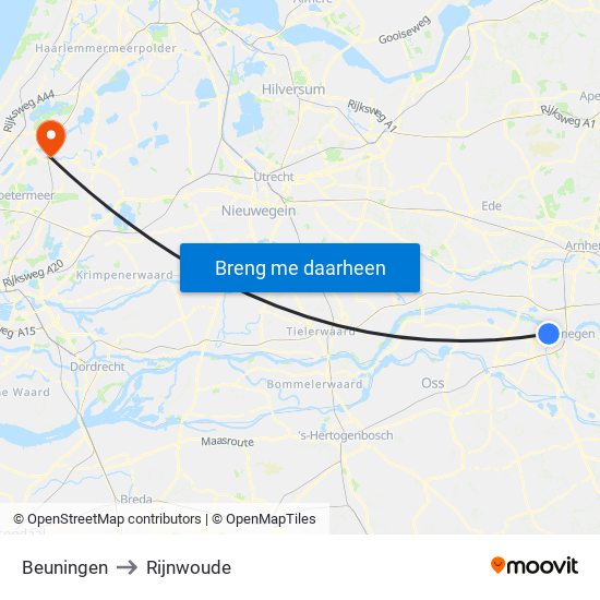 Beuningen to Rijnwoude map