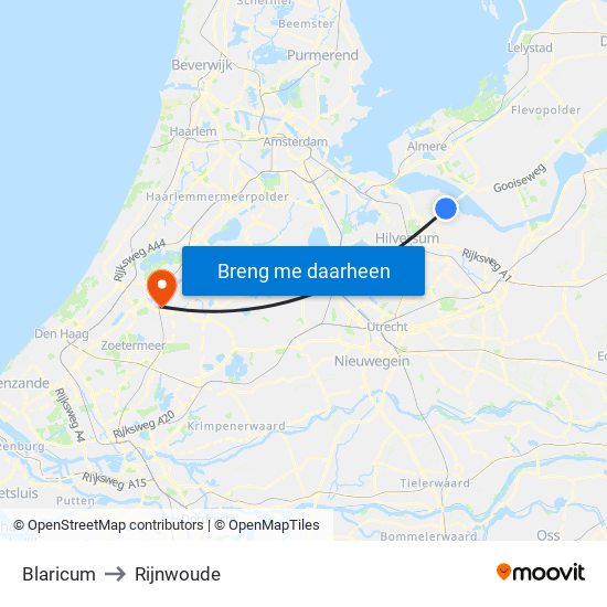 Blaricum to Rijnwoude map