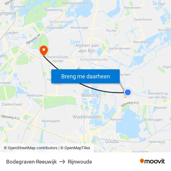 Bodegraven-Reeuwijk to Rijnwoude map