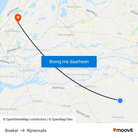 Boekel to Rijnwoude map