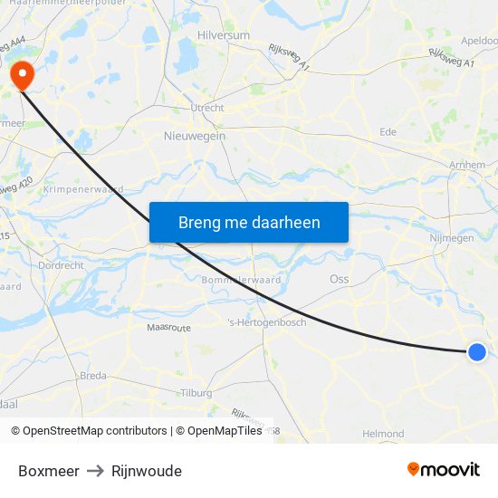 Boxmeer to Rijnwoude map