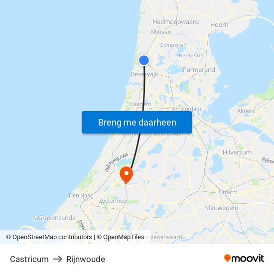 Castricum to Rijnwoude map