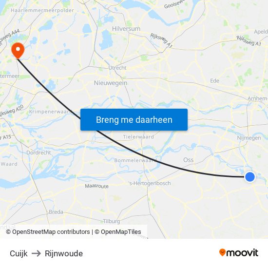 Cuijk to Rijnwoude map