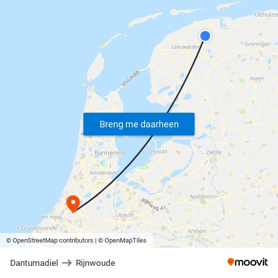 Dantumadiel to Rijnwoude map