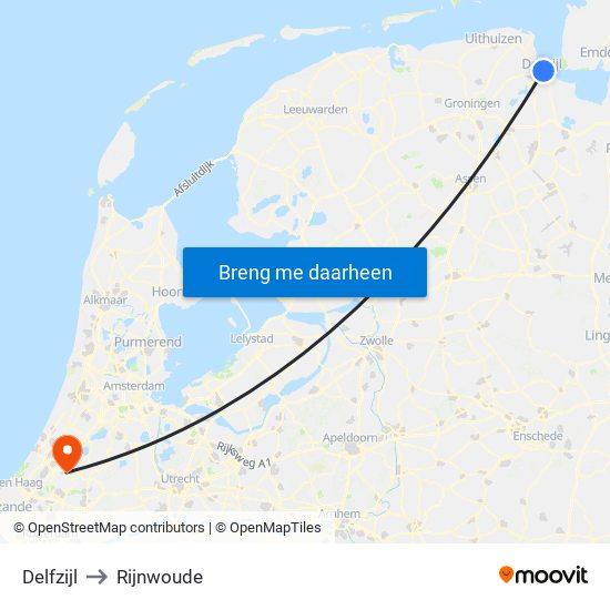 Delfzijl to Rijnwoude map