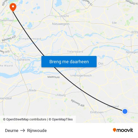 Deurne to Rijnwoude map