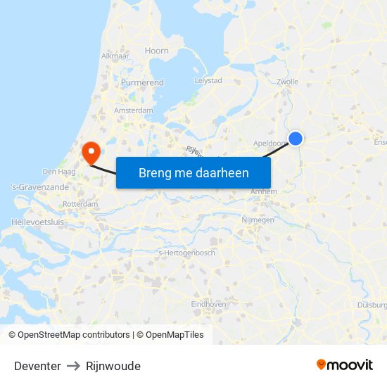 Deventer to Rijnwoude map