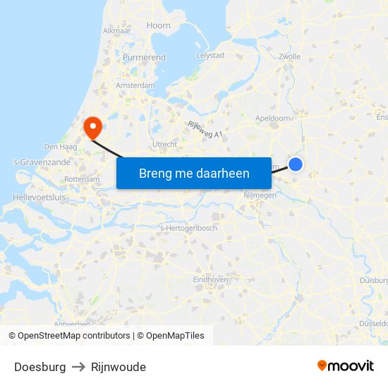 Doesburg to Rijnwoude map