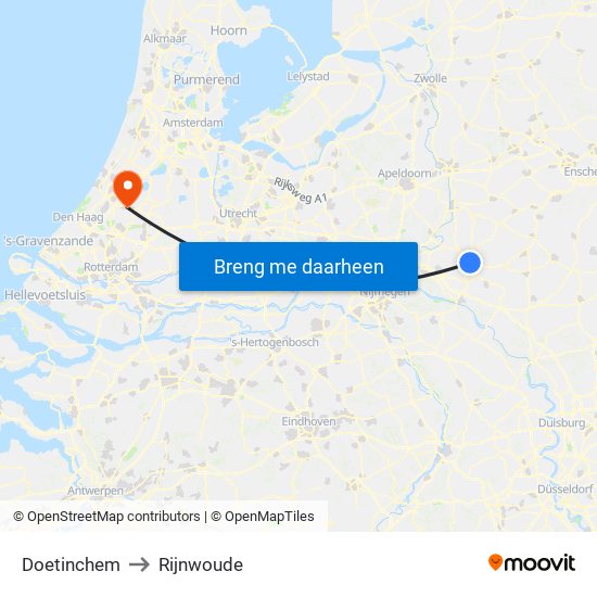 Doetinchem to Rijnwoude map