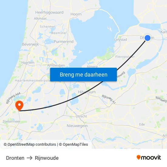 Dronten to Rijnwoude map