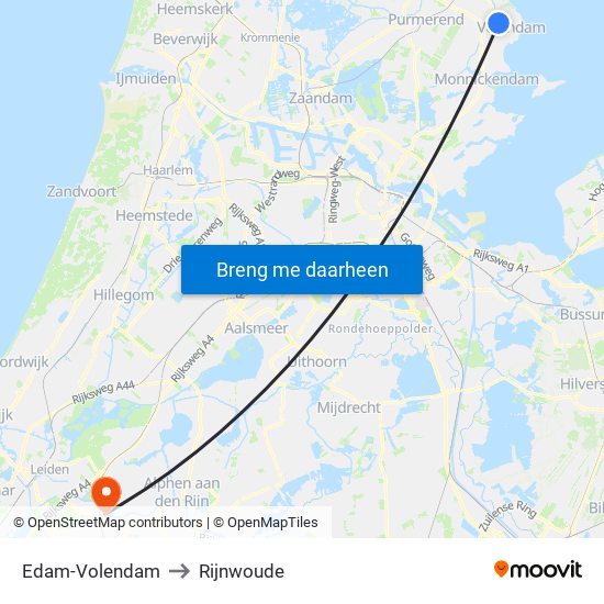Edam-Volendam to Rijnwoude map