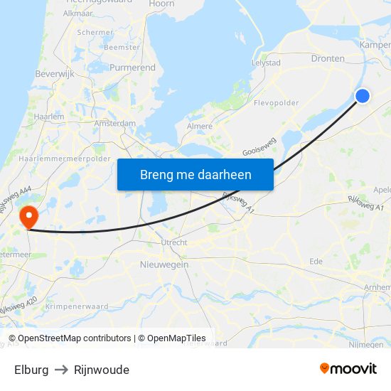 Elburg to Rijnwoude map