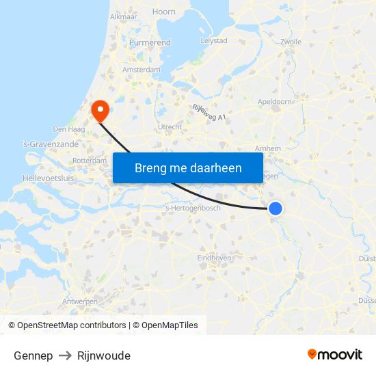 Gennep to Rijnwoude map