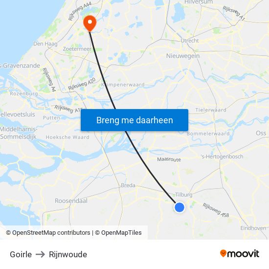 Goirle to Rijnwoude map