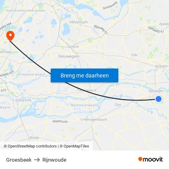 Groesbeek to Rijnwoude map