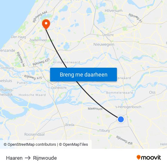 Haaren to Rijnwoude map