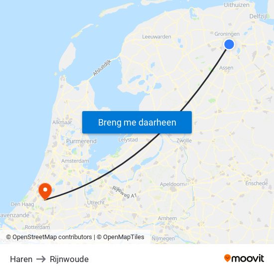 Haren to Rijnwoude map