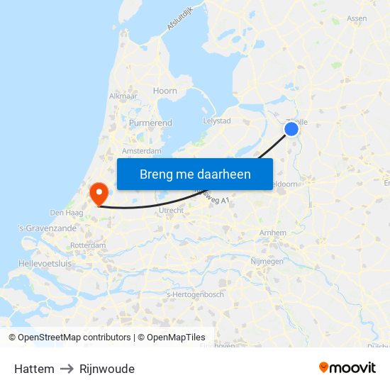 Hattem to Rijnwoude map