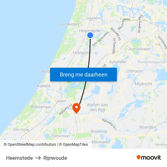 Heemstede to Rijnwoude map