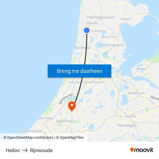 Heiloo to Rijnwoude map