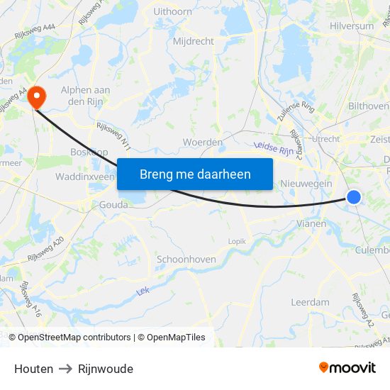 Houten to Rijnwoude map