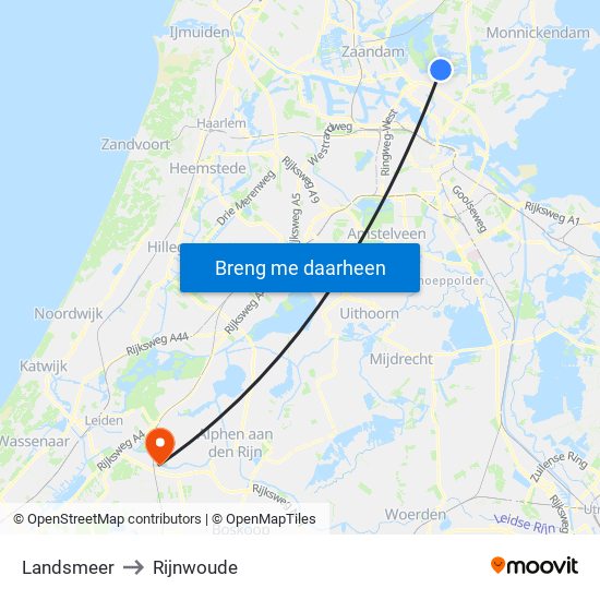 Landsmeer to Rijnwoude map