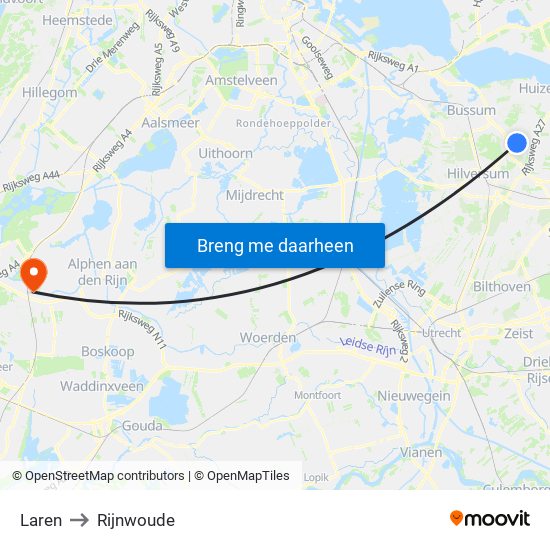 Laren to Rijnwoude map