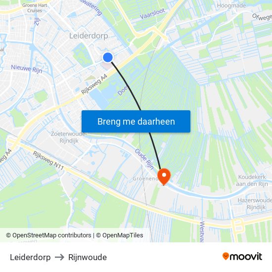 Leiderdorp to Rijnwoude map