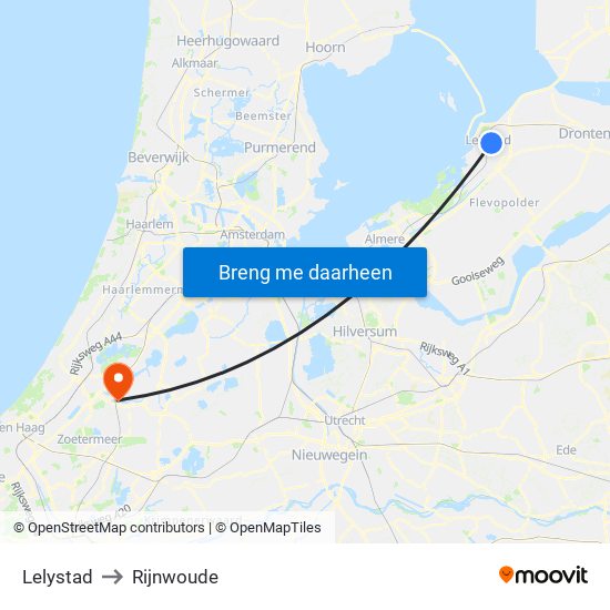 Lelystad to Rijnwoude map