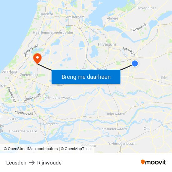 Leusden to Rijnwoude map