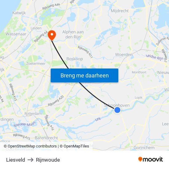 Liesveld to Rijnwoude map