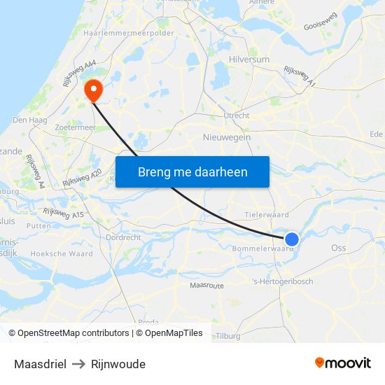 Maasdriel to Rijnwoude map