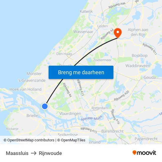 Maassluis to Rijnwoude map