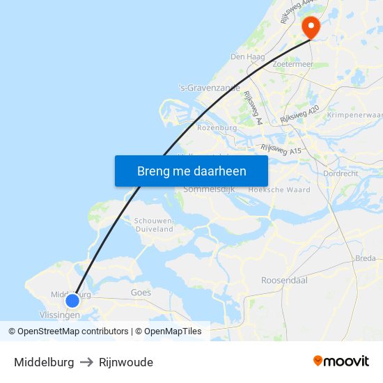 Middelburg to Rijnwoude map