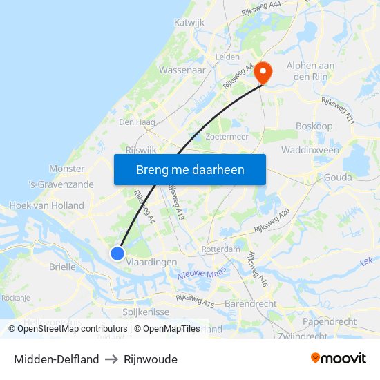 Midden-Delfland to Rijnwoude map