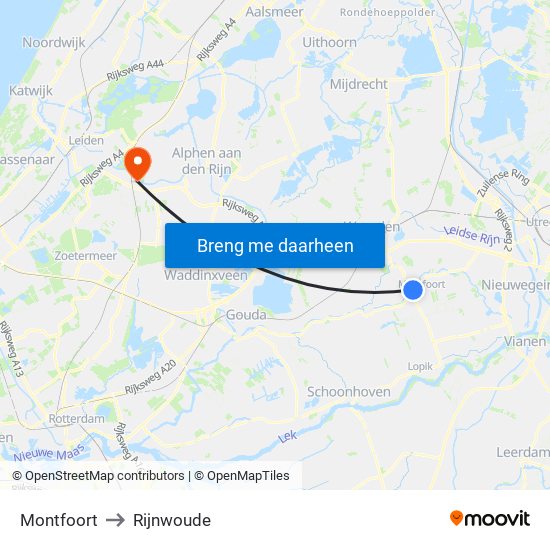 Montfoort to Rijnwoude map