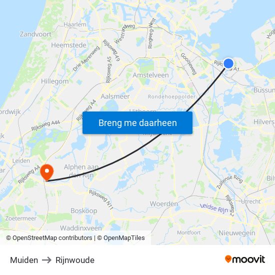 Muiden to Rijnwoude map