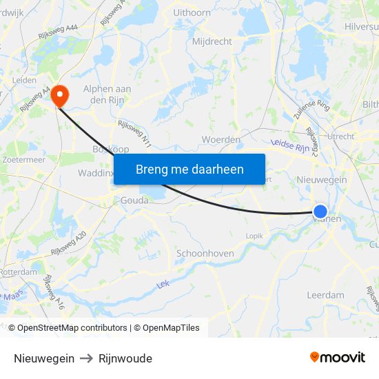 Nieuwegein to Rijnwoude map