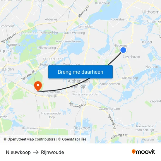 Nieuwkoop to Rijnwoude map