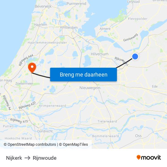 Nijkerk to Rijnwoude map