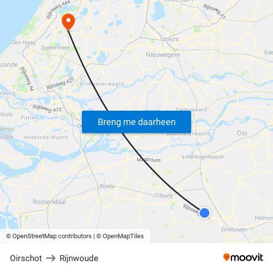 Oirschot to Rijnwoude map