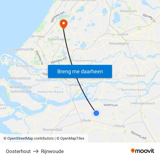 Oosterhout to Rijnwoude map