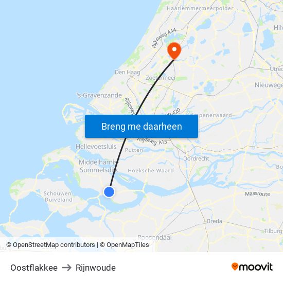 Oostflakkee to Rijnwoude map