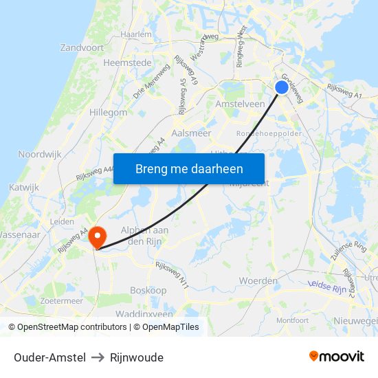 Ouder-Amstel to Rijnwoude map