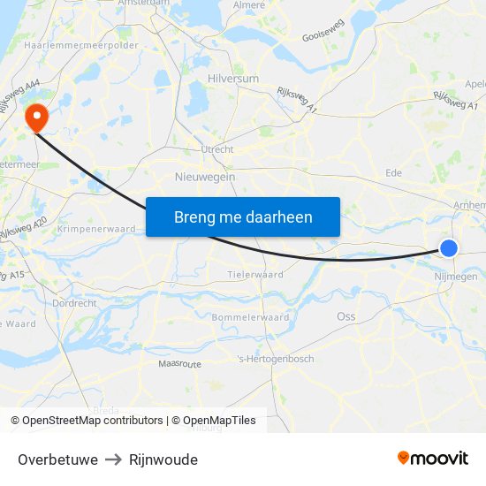 Overbetuwe to Rijnwoude map