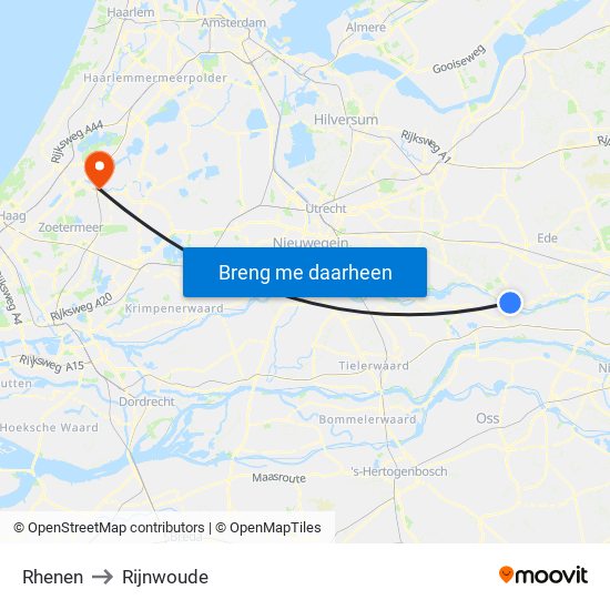 Rhenen to Rijnwoude map