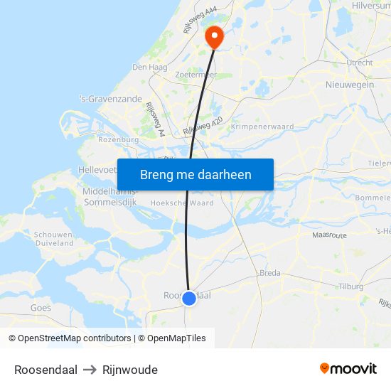 Roosendaal to Rijnwoude map